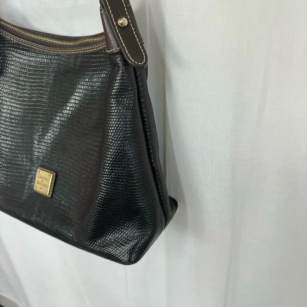 Dooney & Burke Pebble Grain Leather Lizard Embossed Hobo Shoulder Bag Brown